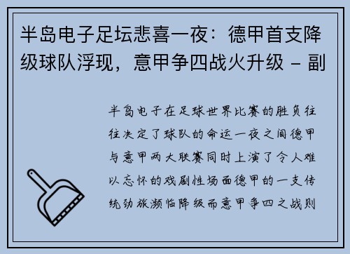 半岛电子足坛悲喜一夜：德甲首支降级球队浮现，意甲争四战火升级 - 副本