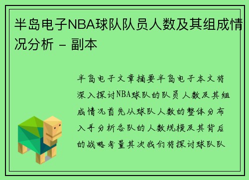 半岛电子NBA球队队员人数及其组成情况分析 - 副本
