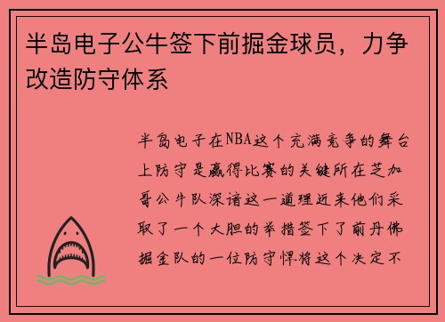 半岛电子公牛签下前掘金球员，力争改造防守体系