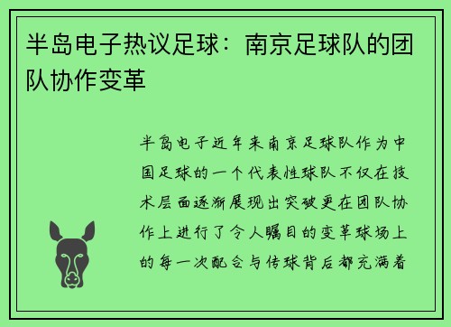半岛电子热议足球：南京足球队的团队协作变革