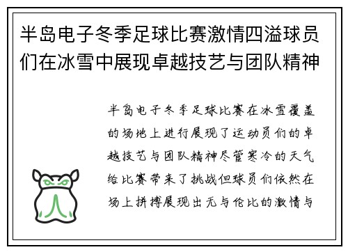 半岛电子冬季足球比赛激情四溢球员们在冰雪中展现卓越技艺与团队精神